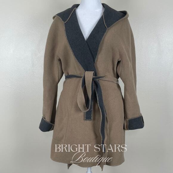 Rare Vintage Wool Coat Jacket ASO Buffy Summers BtVS Womens Tan Gray Belt - Picture 5 of 15